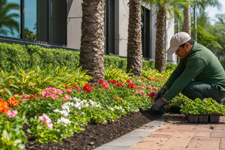 Terra-Scape Summer annual color beds at a commercial property in Port Orange, Florida